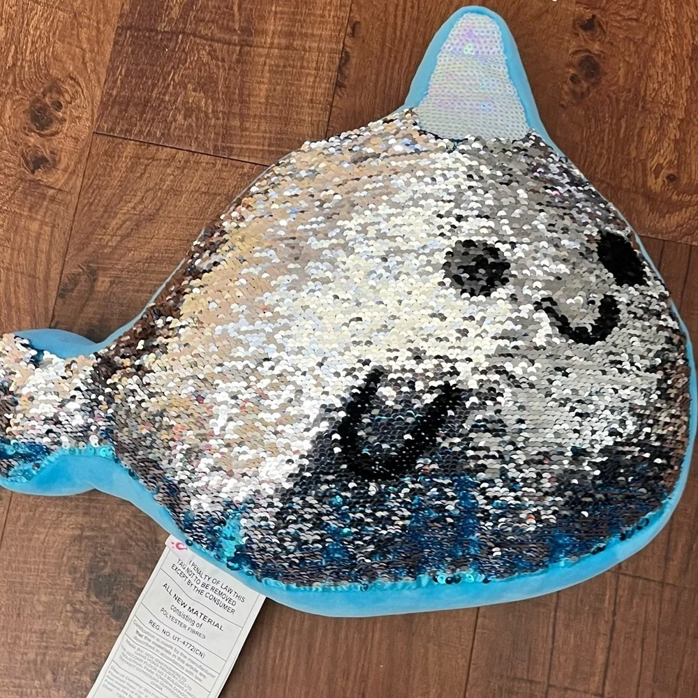 🏷️ Justice girls flip sequin narwhal pillow 2017 plush blue silver 17”x14”
